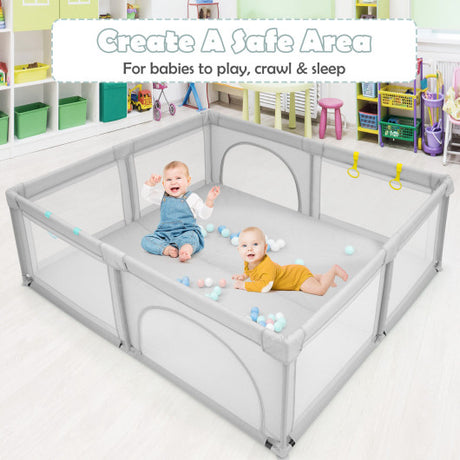 Large Infant Baby Playpen Safety Play Center Yard with 50 Ocean Balls-Gray