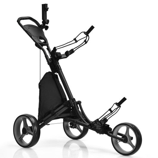 Folding 3 Wheels Golf Push Cart with Bag Scoreboard Adjustable Handle-Gray
