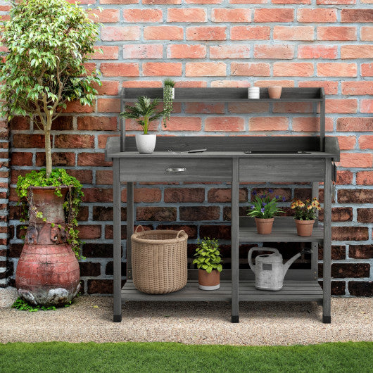 Outdoor Garden Potting Bench Lawn Patio Table Storage Shelf Work Station-Gray