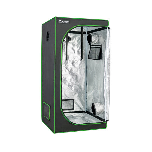 32 x 32 x 63 Inch Mylar Hydroponic Grow Tent with Observation Window and Floor Tray-Black