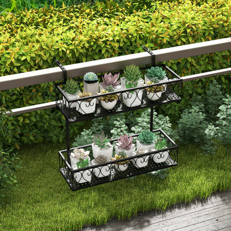 Flower Pot Holder with Adjustable Hooks and 2 Planter Baskets