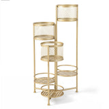 6-Tier Metal Plant Stand with Folding Rotatable Frame for Balcony Garden-Golden