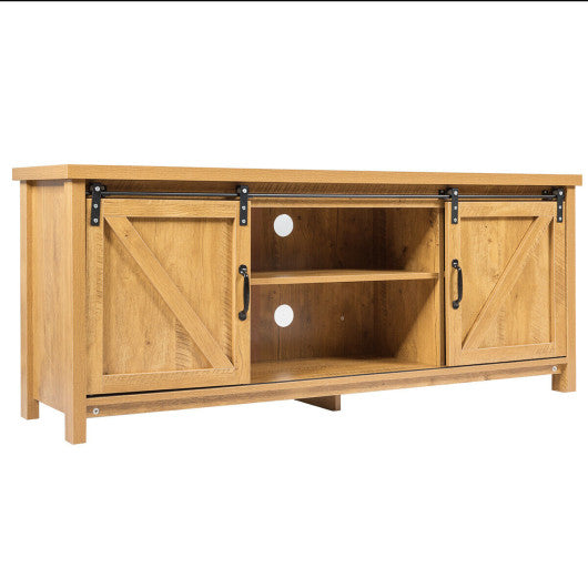 TV Stand Media Center Console Cabinet with Sliding Barn Door - Golden