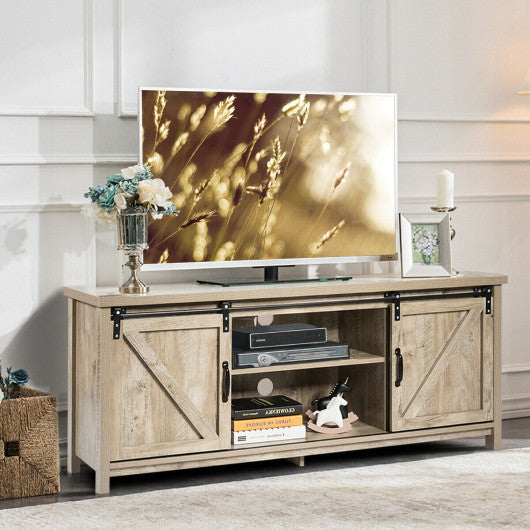 TV Stand Media Center Console Cabinet with Sliding Barn Door - Gray