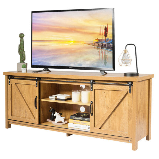 TV Stand Media Center Console Cabinet with Sliding Barn Door - Golden