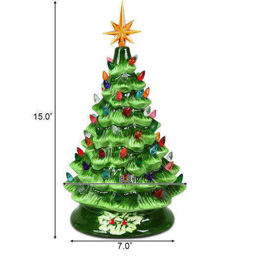 15 Inch Pre-Lit Hand-Painted Ceramic Christmas Tree-Green