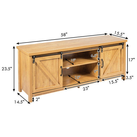 TV Stand Media Center Console Cabinet with Sliding Barn Door - Golden