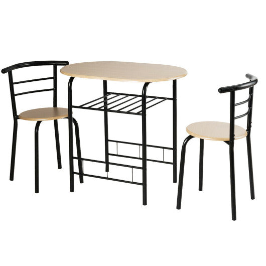 3 pcs Home Kitchen Bistro Pub Dining Table 2 Chairs Set-Natural