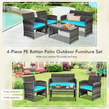 4 Pieces Patio Rattan Furniture Set with Cushions-Turquoise