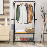 Heavy Duty Clothes Rack on Wheels with Shelves-Black