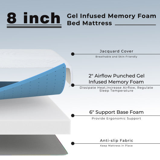 8 Inch Memory Foam Mattress with Poly Jacquard Fabric Cover-Queen Size
