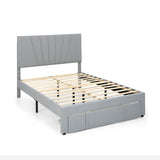 Full/Queen Size Upholstered Bed Frame with Drawer and Adjustable Headboard-Full Size