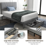 Full/Queen Size Upholstered Bed Frame with Drawer and Adjustable Headboard-Full Size