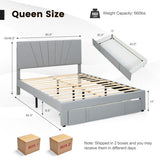 Full/Queen Size Upholstered Bed Frame with Drawer and Adjustable Headboard-Queen Size