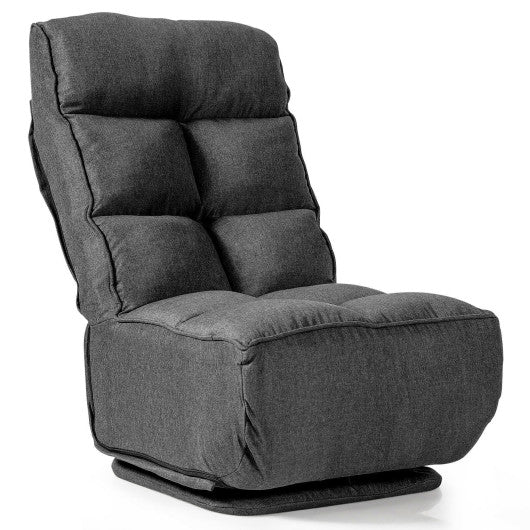 360-Degree Swivel Folding Floor Chair with 6 Adjustable Positions-Gray