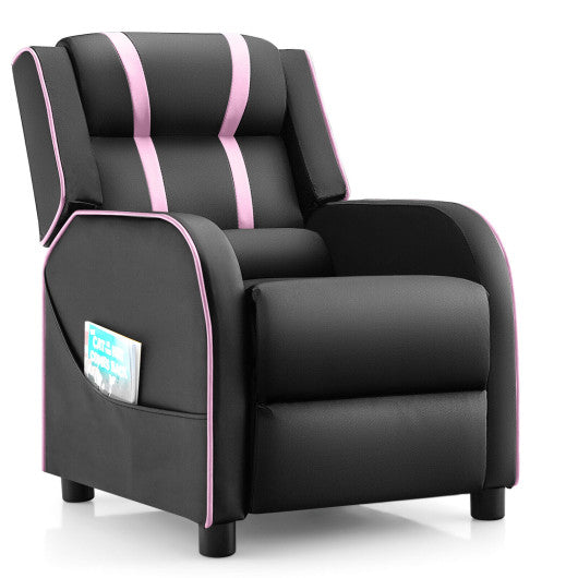Kids Recliner Chair with Side Pockets and Footrest-Pink
