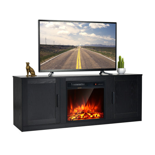 58 Inch TV Stand with 1500W Faux Fireplace for TVs up to 65 Inch-Black