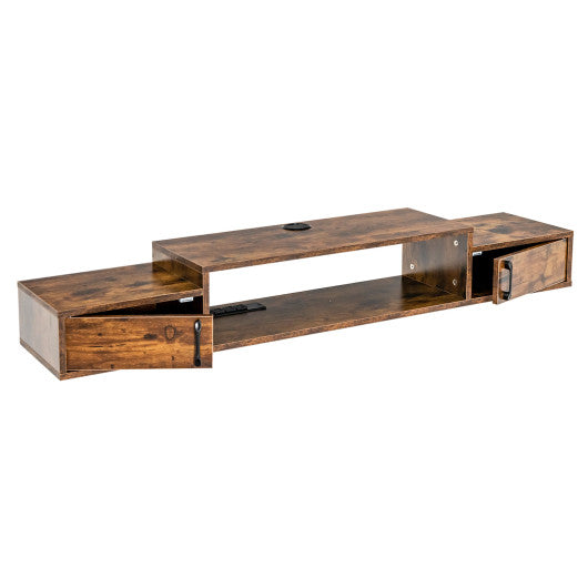 55 Inches Floating TV Stand with Power Outlet-Rustic Brown