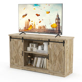 Farmhouse Entertainment Center with Adjustable Shelves and Storage Cabinet-Gray