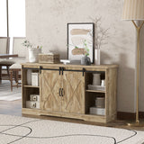 Farmhouse Entertainment Center with Adjustable Shelves and Storage Cabinet-Gray