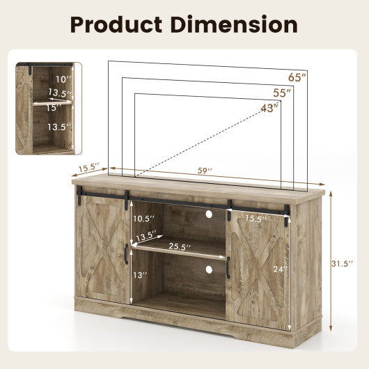 Farmhouse Entertainment Center with Adjustable Shelves and Storage Cabinet-Gray