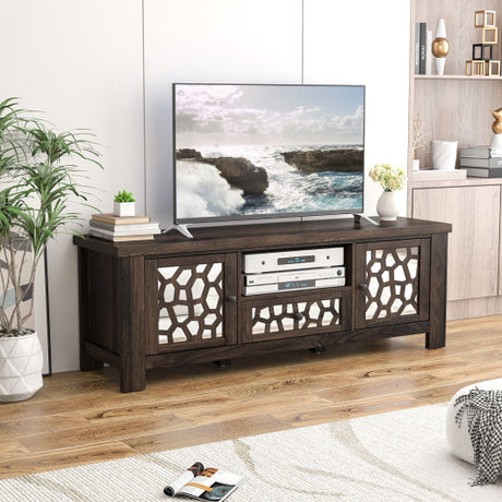 55 Inch Retro TV Stand Media Entertainment Center with Mirror Doors and Drawer-Dark Brown