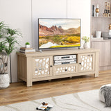 55 Inch Retro TV Stand Media Entertainment Center with Mirror Doors and Drawer-Natural