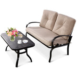 2 Pieces Patio Outdoor Cushioned Coffee Table Seat-Beige