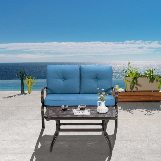 2 Pieces Patio Outdoor Cushioned Coffee Table Seat-Blue