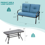 2 Pieces Patio Outdoor Cushioned Coffee Table Seat-Blue