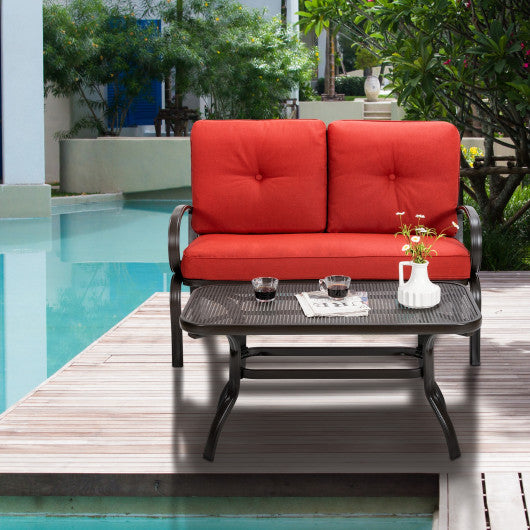 2 Pieces Patio Outdoor Cushioned Coffee Table Seat-Red