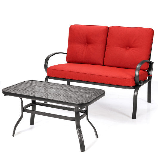 2 Pieces Patio Outdoor Cushioned Coffee Table Seat-Red