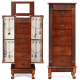 Wooden Jewelry Armoire Cabinet Storage Chest with Drawers and Swing Doors