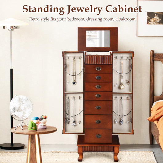 Wooden Jewelry Armoire Cabinet Storage Chest with Drawers and Swing Doors