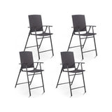 Set of 4 Folding Rattan Bar Chairs with Footrests and Armrests for Outdoors and Indoors