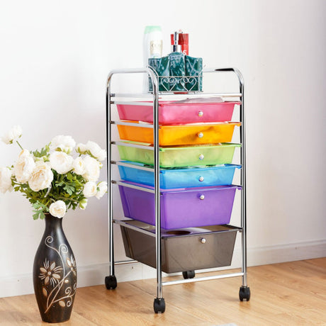 6 Drawers Rolling Storage Cart Organizer-Transparent Multicolor