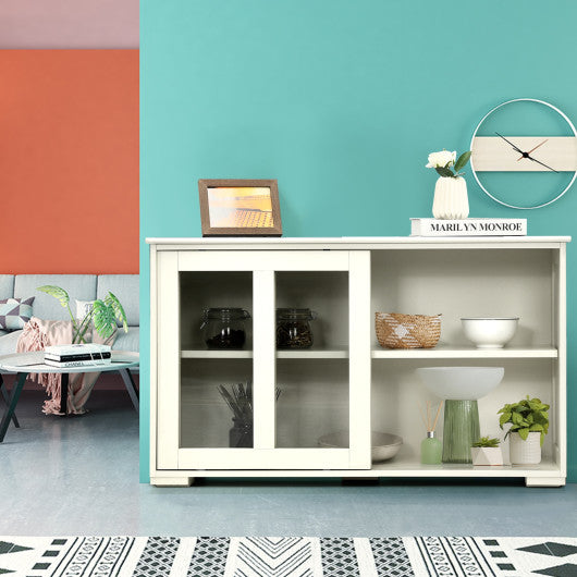 Sideboard Buffet Cupboard Storage Cabinet with Sliding Door-Cream White