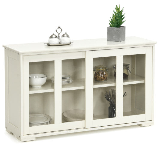 Sideboard Buffet Cupboard Storage Cabinet with Sliding Door-Cream White