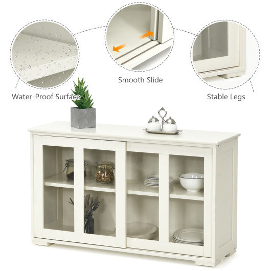 Sideboard Buffet Cupboard Storage Cabinet with Sliding Door-Cream White