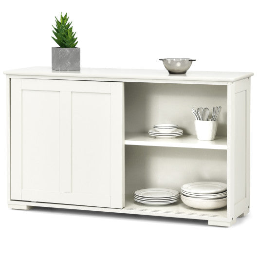 Kitchen Storage Cupboard Cabinet with Sliding Door-White