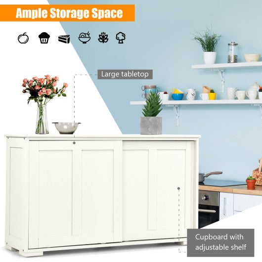 Kitchen Storage Cupboard Cabinet with Sliding Door-White