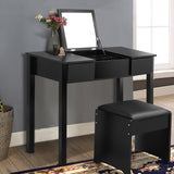 Vanity Makeup Dressing Table Set with Flip Top Mirror and Cushioned Stool-Black