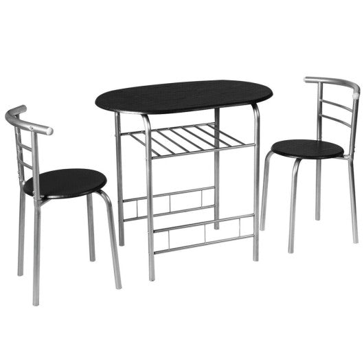 3 pcs Home Kitchen Bistro Pub Dining Table 2 Chairs Set- Silver