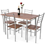 5 Pieces Wood Metal Dining Table Set with 4 Chairs-Walnut