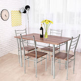 5 Pieces Wood Metal Dining Table Set with 4 Chairs-Walnut