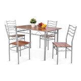 5 Pieces Wood Metal Dining Table Set with 4 Chairs-Walnut