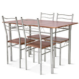 5 Pieces Wood Metal Dining Table Set with 4 Chairs-Walnut