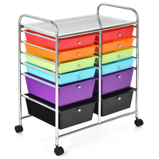 12 Drawers Rolling Cart Storage Scrapbook Paper Organizer Bins-Deep Multicolor