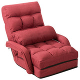 Folding Lazy Floor Chair Sofa with Armrests and Pillow-Red