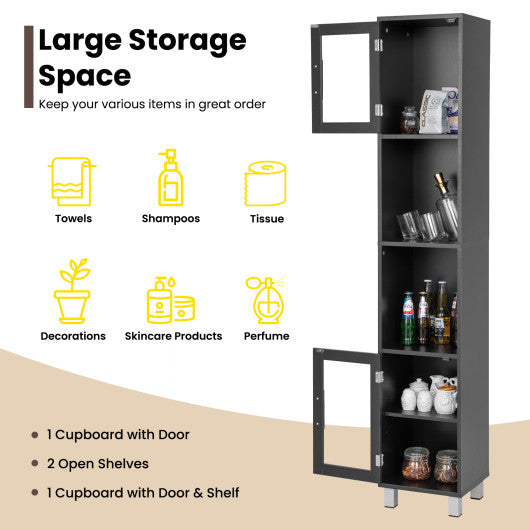 71 Inch Tall Tower Bathroom Storage Cabinet and Organizer Display Shelves for Bedroom-Black